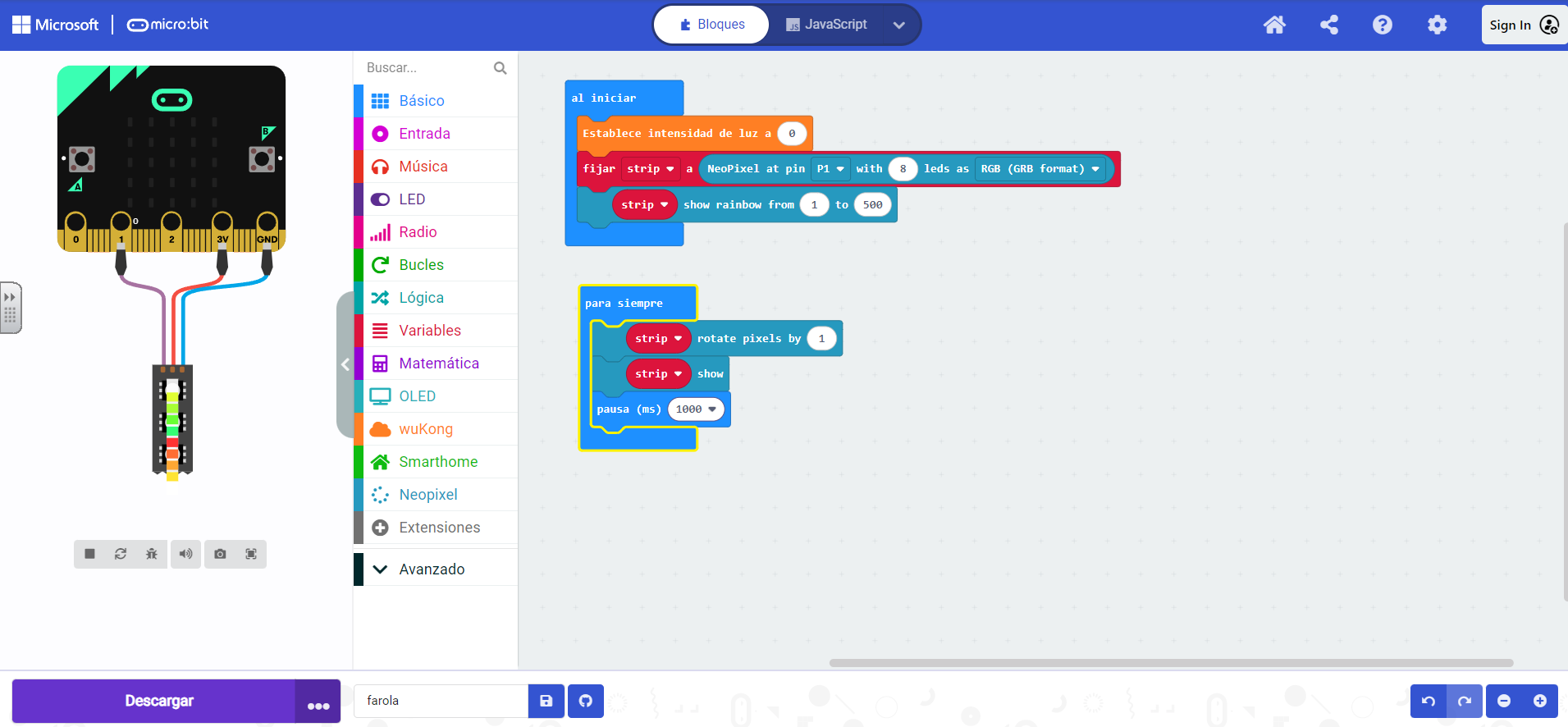 Ejemplo programa Microbit alumno